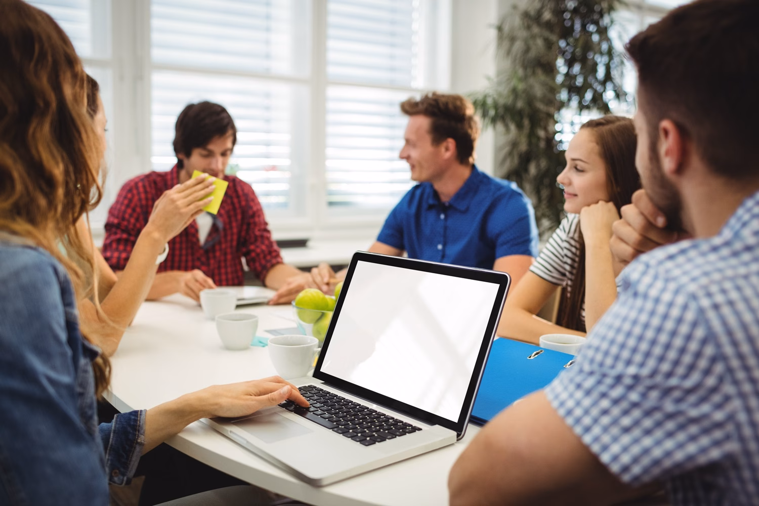 Business executives using laptop